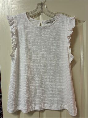 LOFT White Textured Sleeveless Ruffle Tank